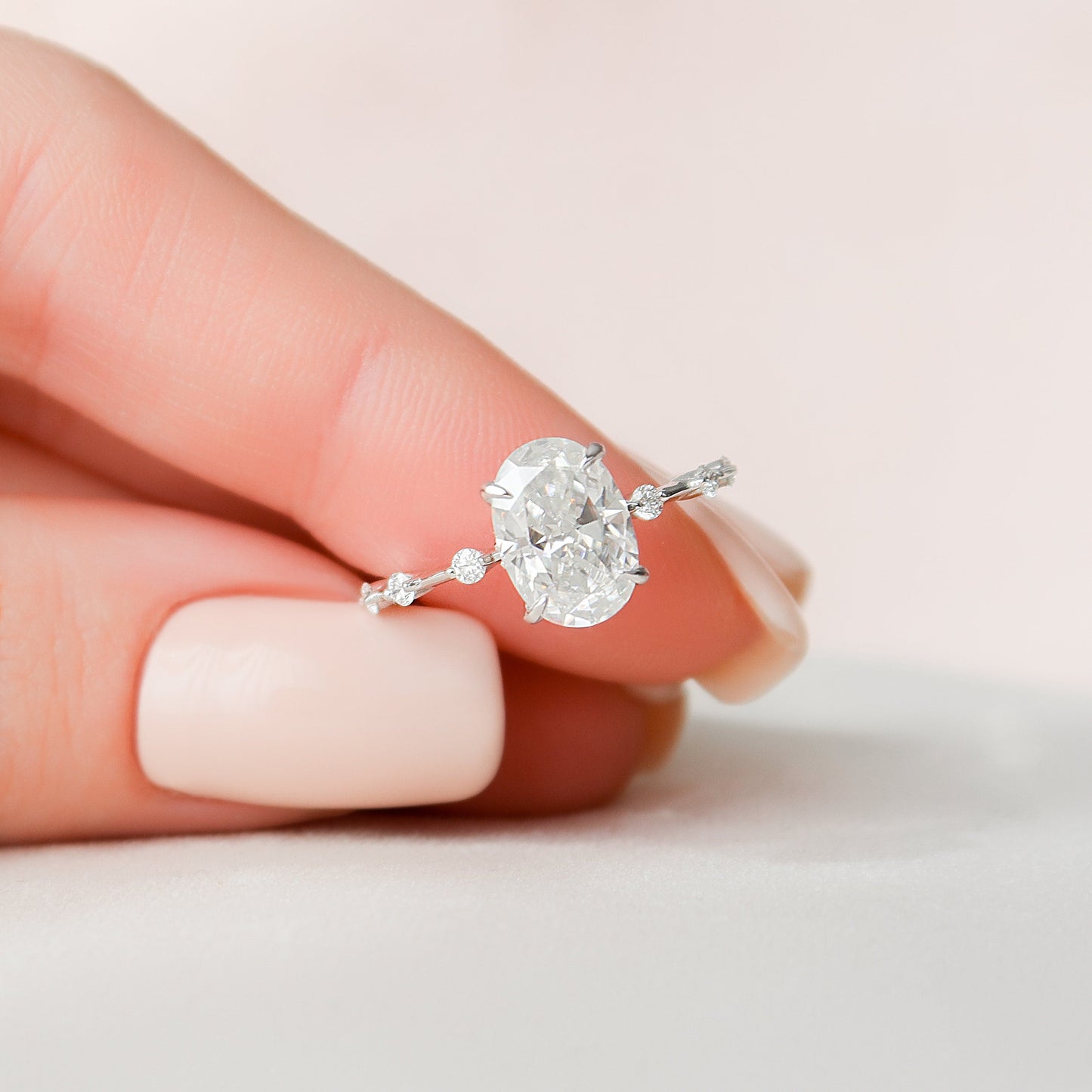 2.0 CT Oval Cut Dainty Pave Moissanite Engagement Ring