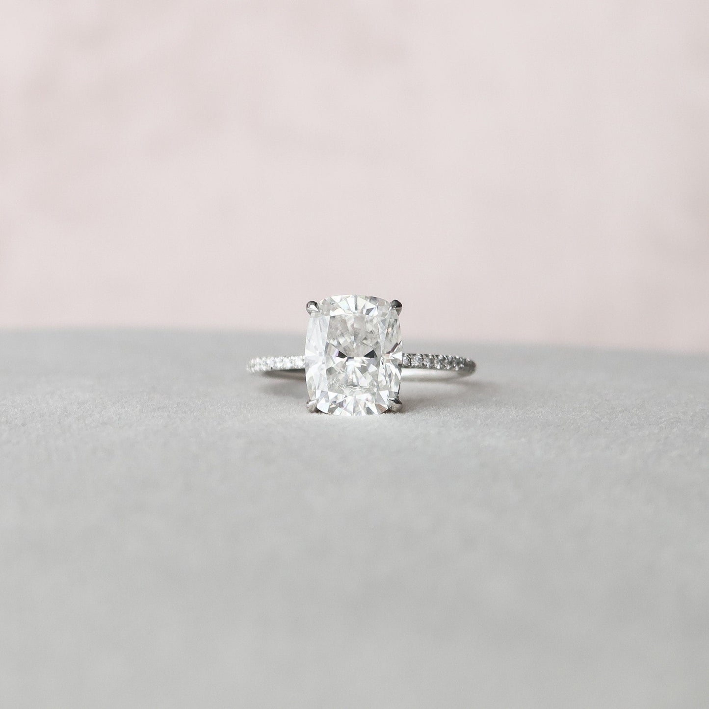 4.0 CT Cushion Hidden Halo & Pave Setting Moissanite Engagement Ring