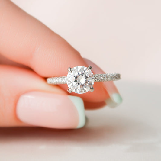 1.5 CT Round Moissanite Engagement Ring With Pave Setting