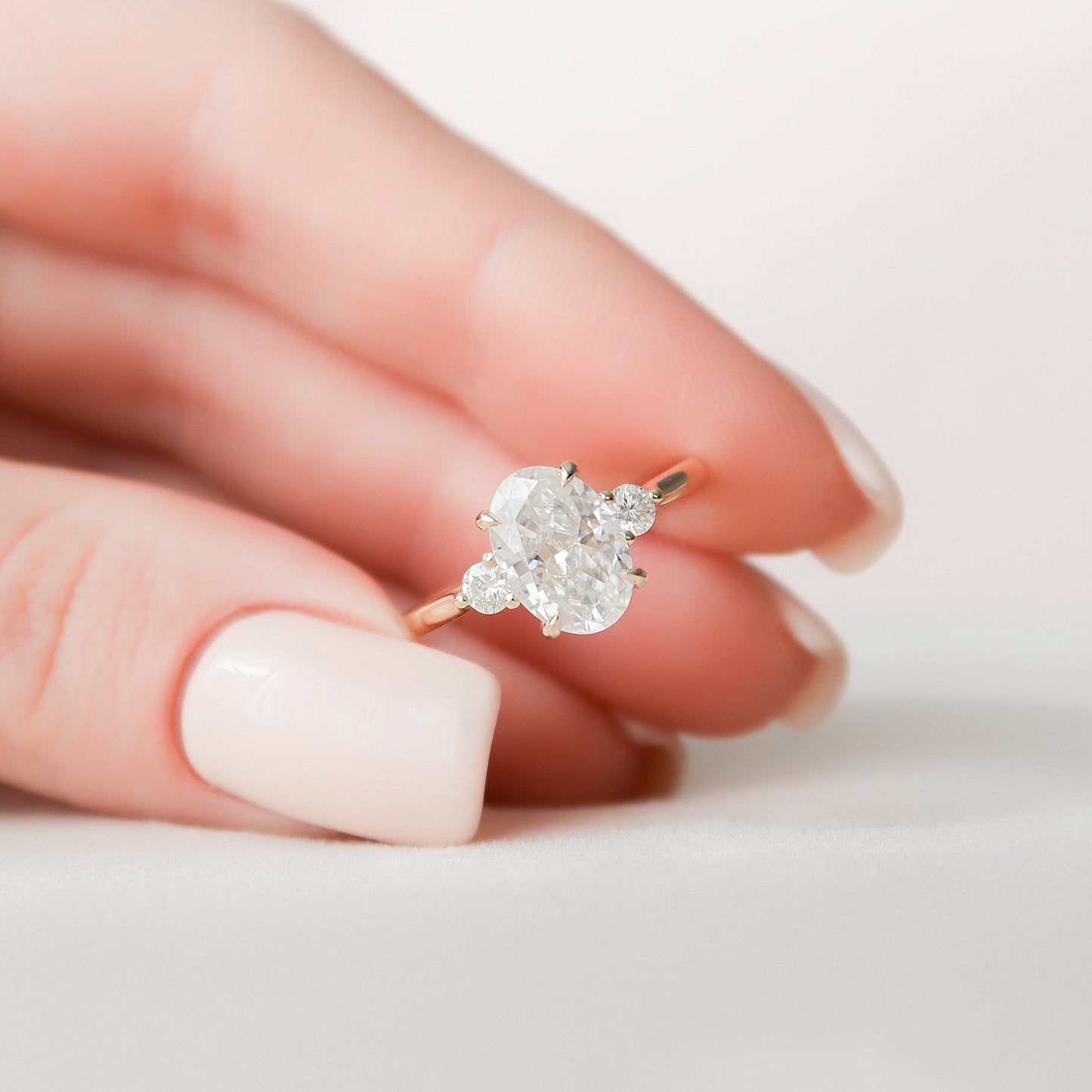 2.0 CT Oval Three Stone & Hidden Halo Moissanite Engagement Ring