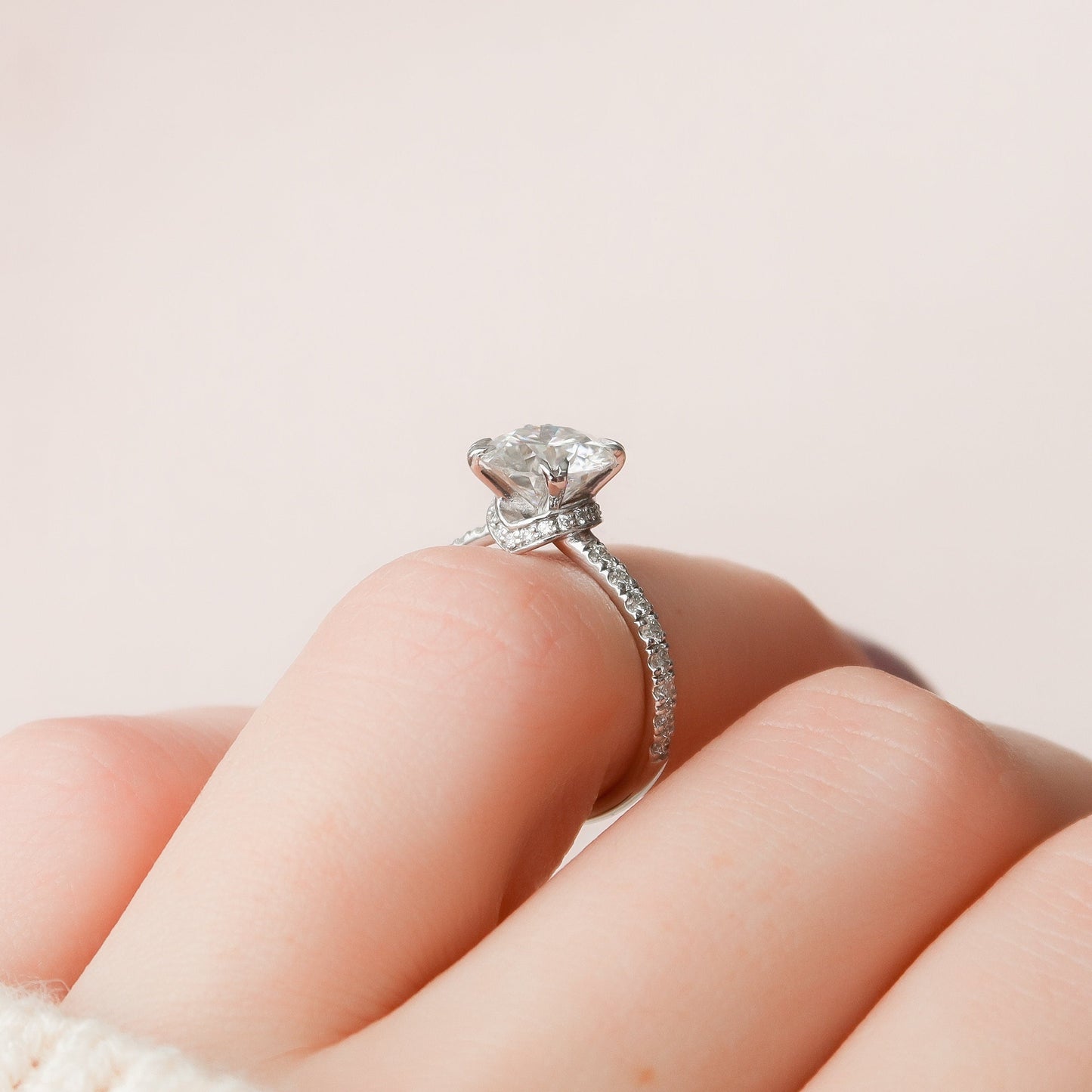 2.0 CT Round Hidden Halo Pave Moissanite Engagement Ring