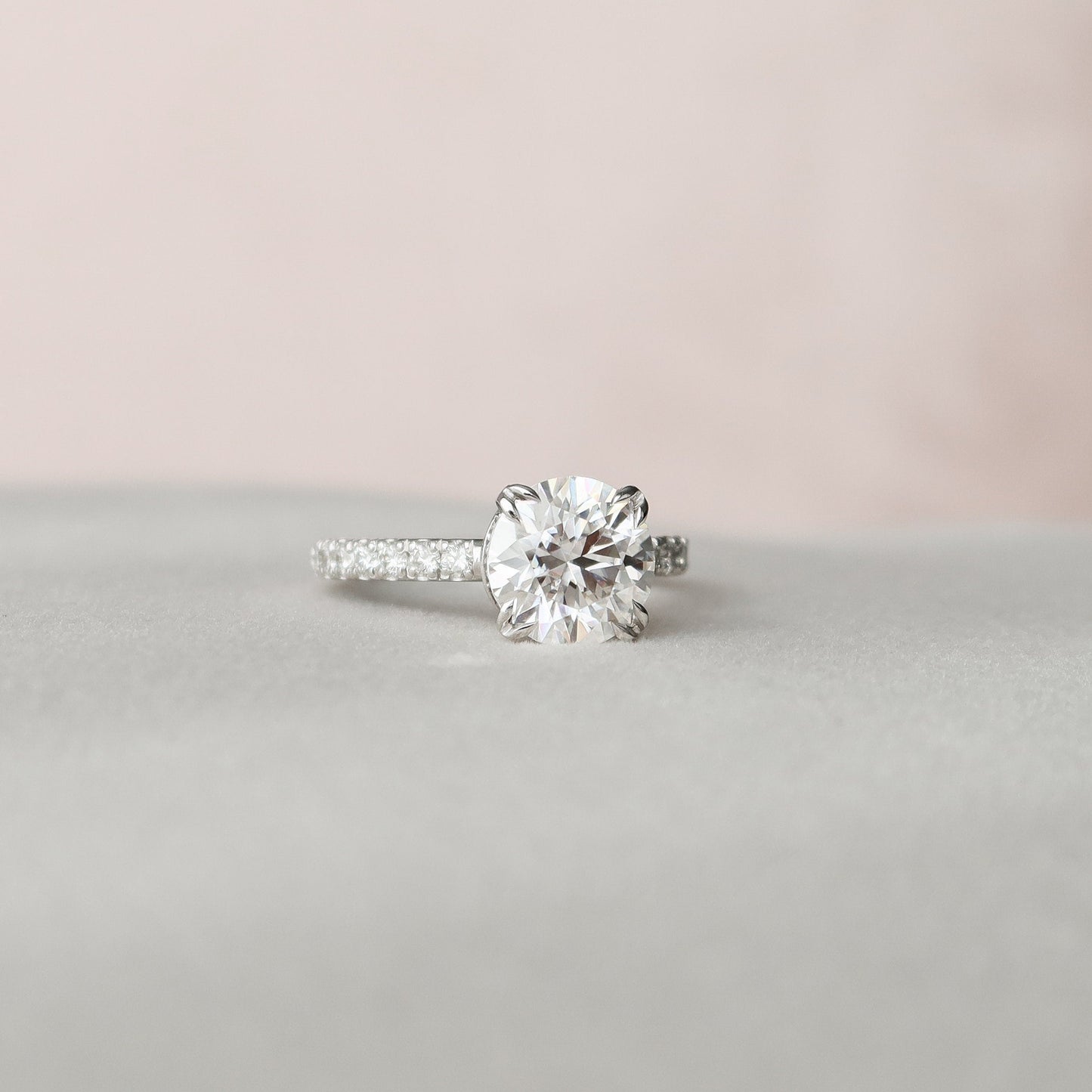 2.0 CT Round Hidden Halo Pave Moissanite Engagement Ring