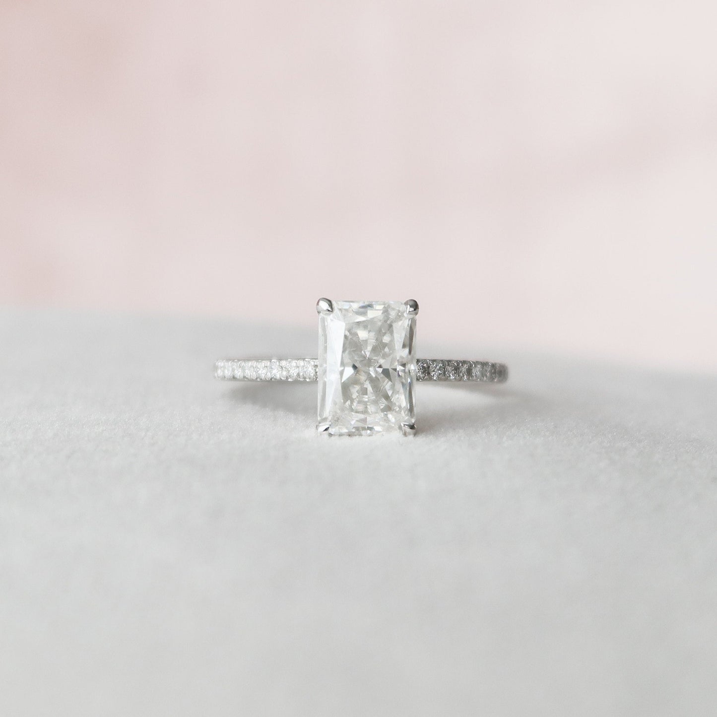 2.0 CT Radiant Hidden Halo & Pave Style Moissanite Engagement Ring