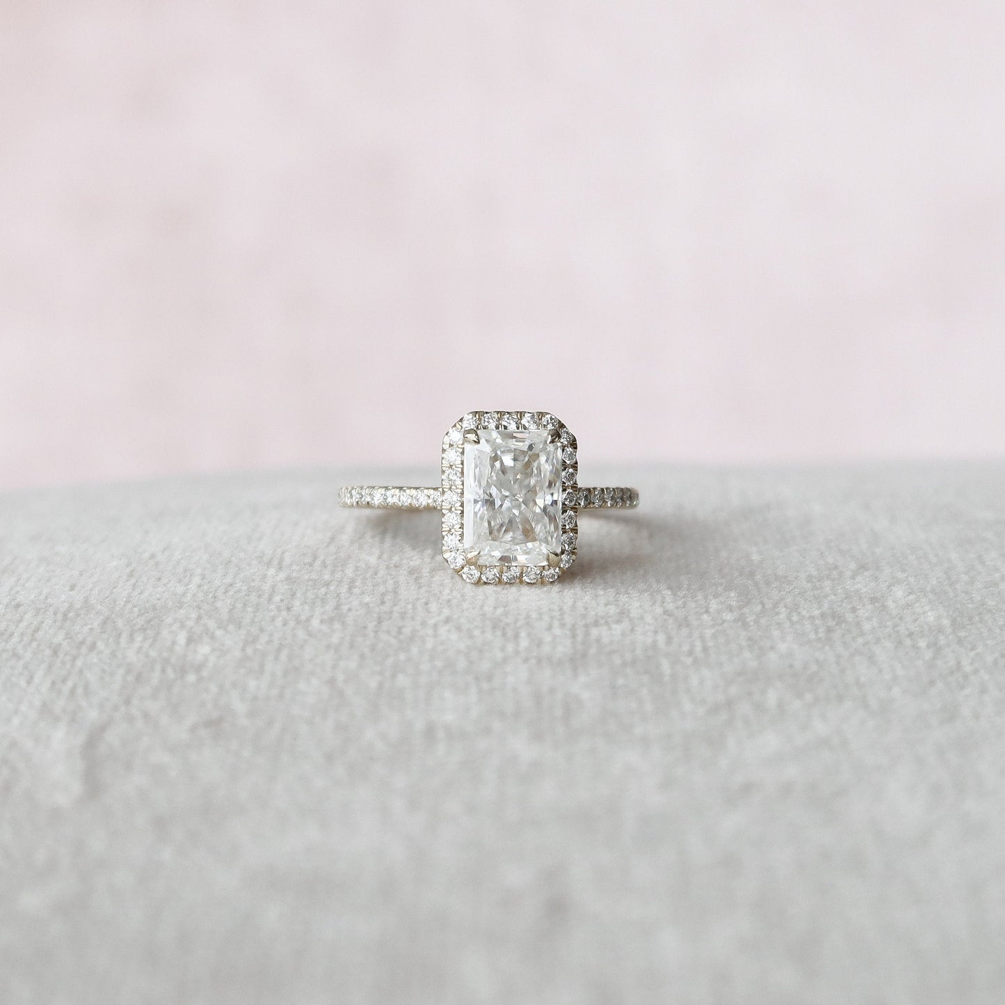 2.0 CT Radiant Halo Pave Moissanite Engagement Ring