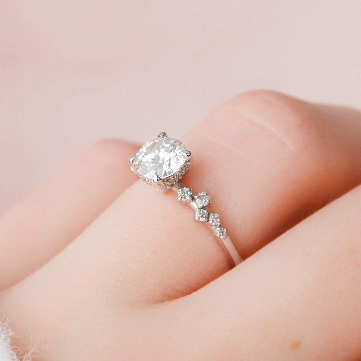 1.0 CT Round Cluster Style Pave Moissanite Engagement Ring