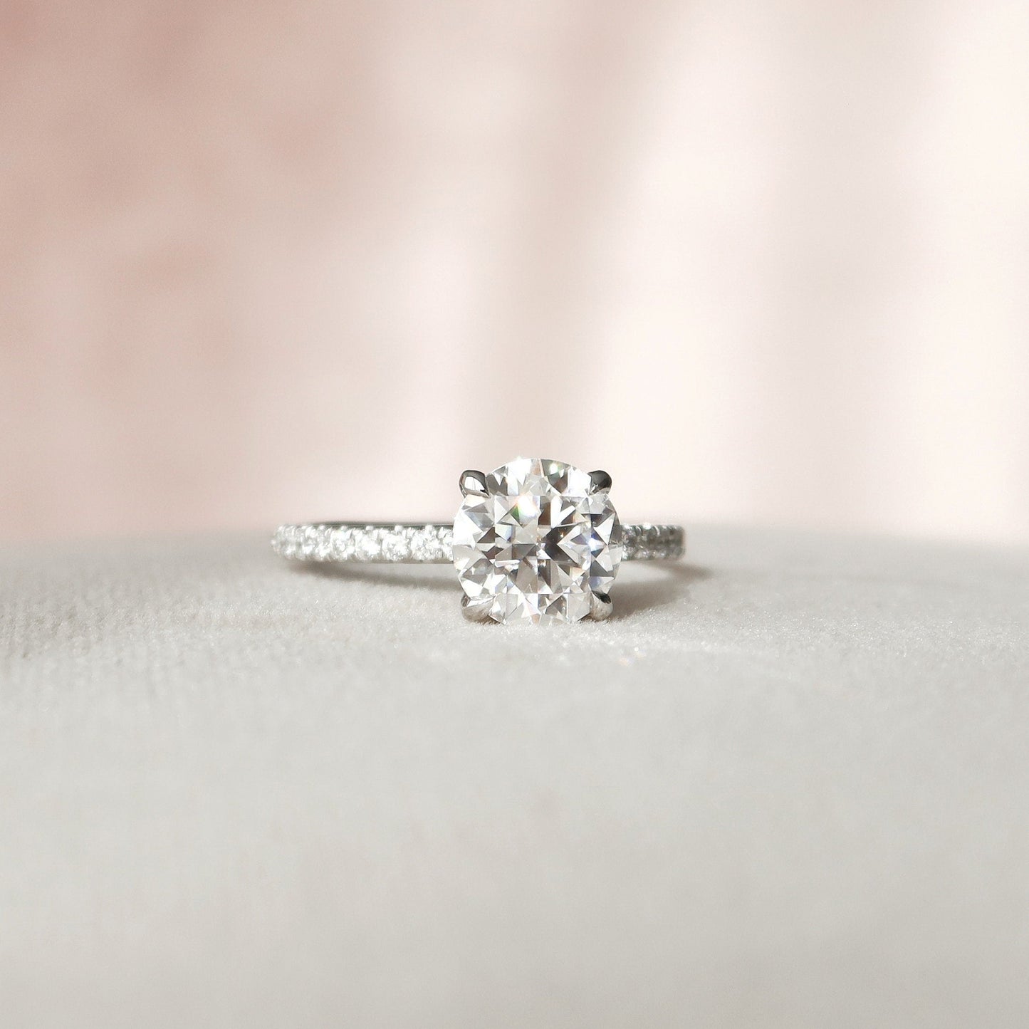 2.0 CT Round Hidden Halo Pave Moissanite Engagement Ring