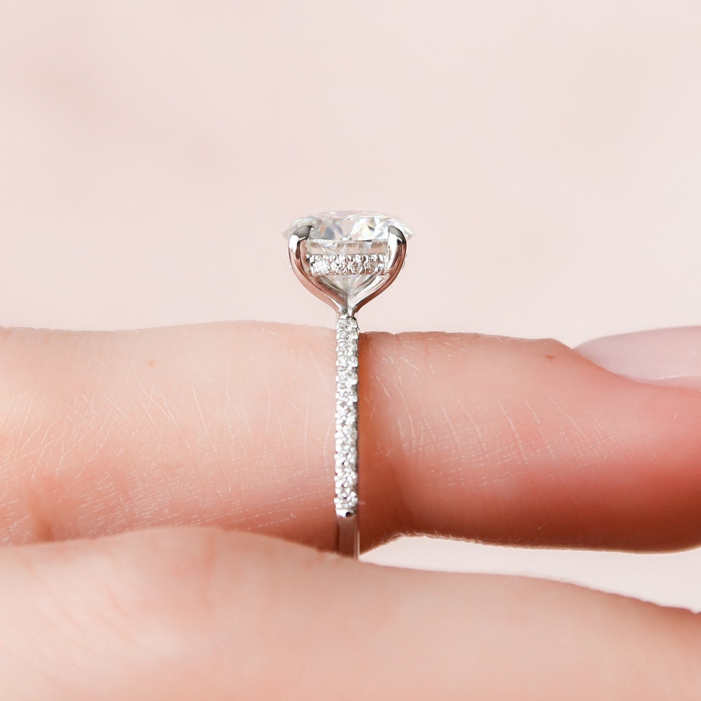 2.0 CT Round Hidden Halo Pave Moissanite Engagement Ring