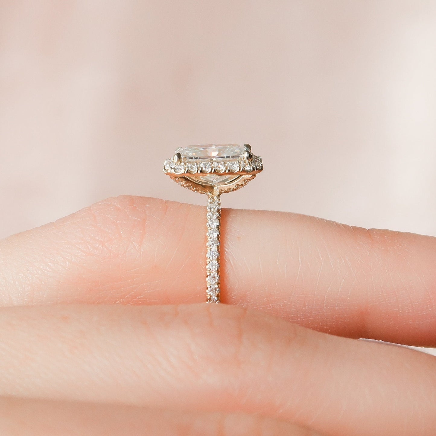 2.0 CT Radiant Cut Halo Style Moissanite Engagement Ring