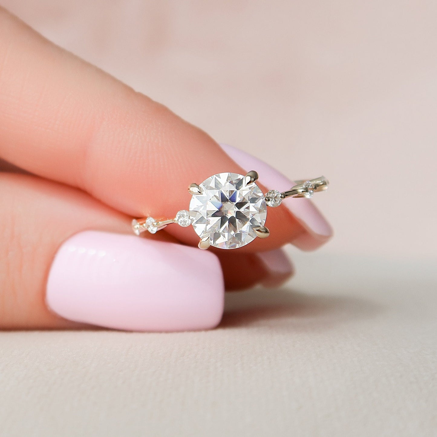 2.0 CT Round Dainty Pave Moissanite Engagement Ring
