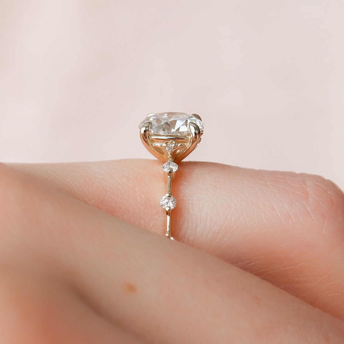 2.0 CT Round Dainty Pave Moissanite Engagement Ring