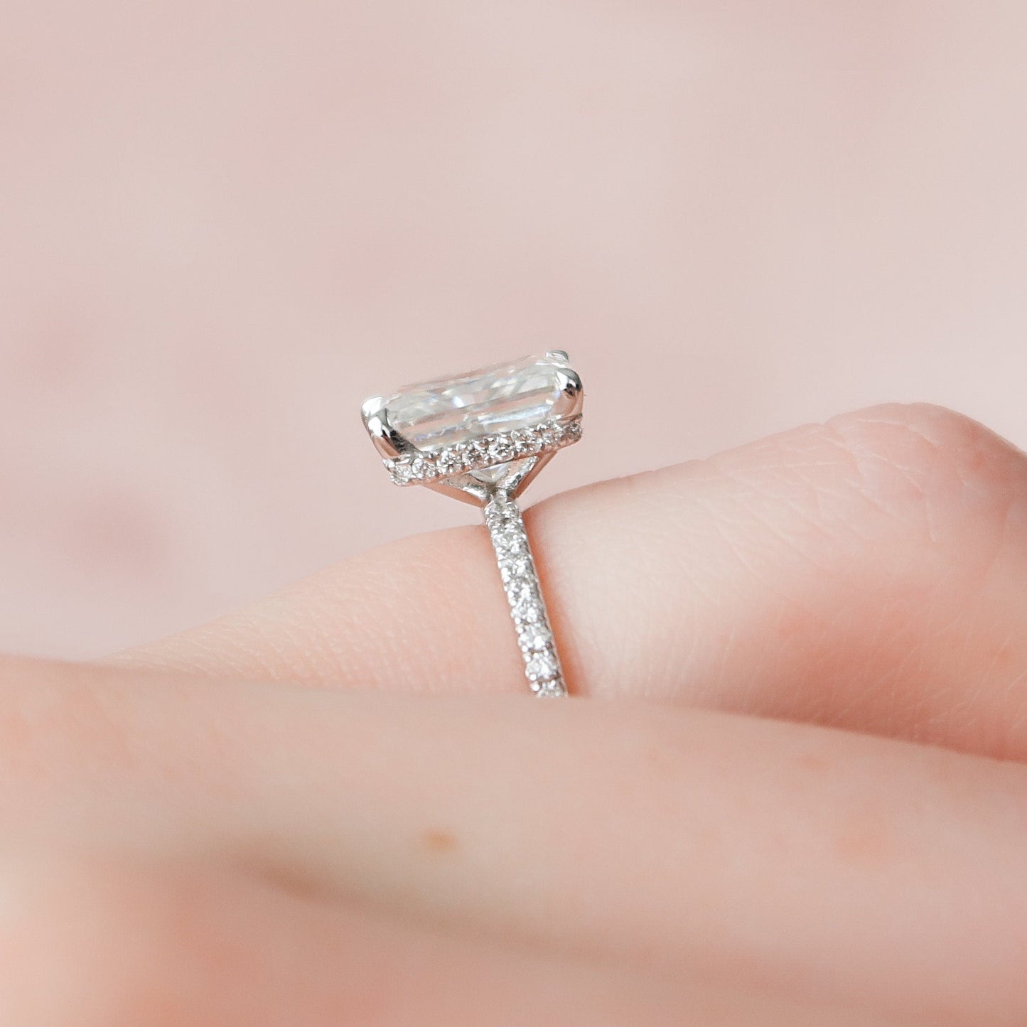 2.0 CT Radiant Hidden Halo & Pave Style Moissanite Engagement Ring