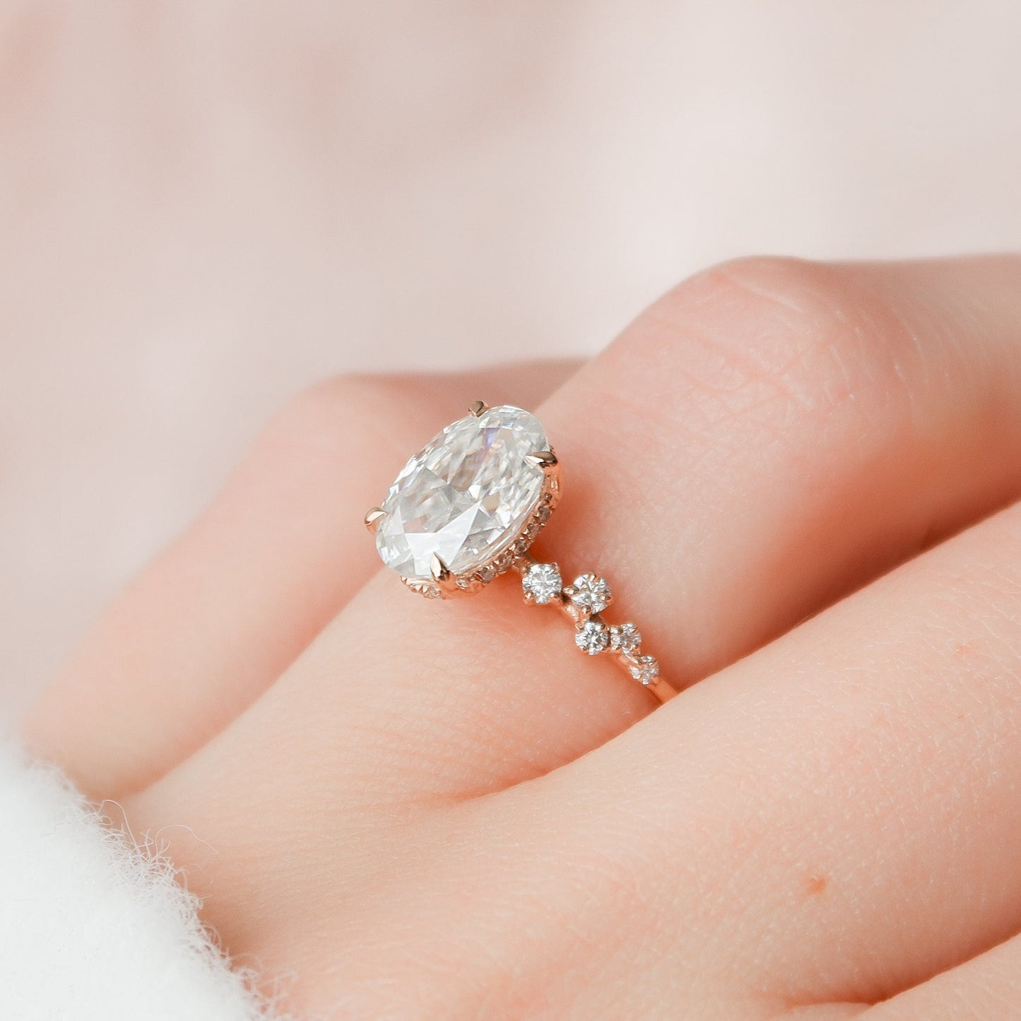2.0 CT Oval Cut Cluster Style Pave Moissanite Engagement Ring