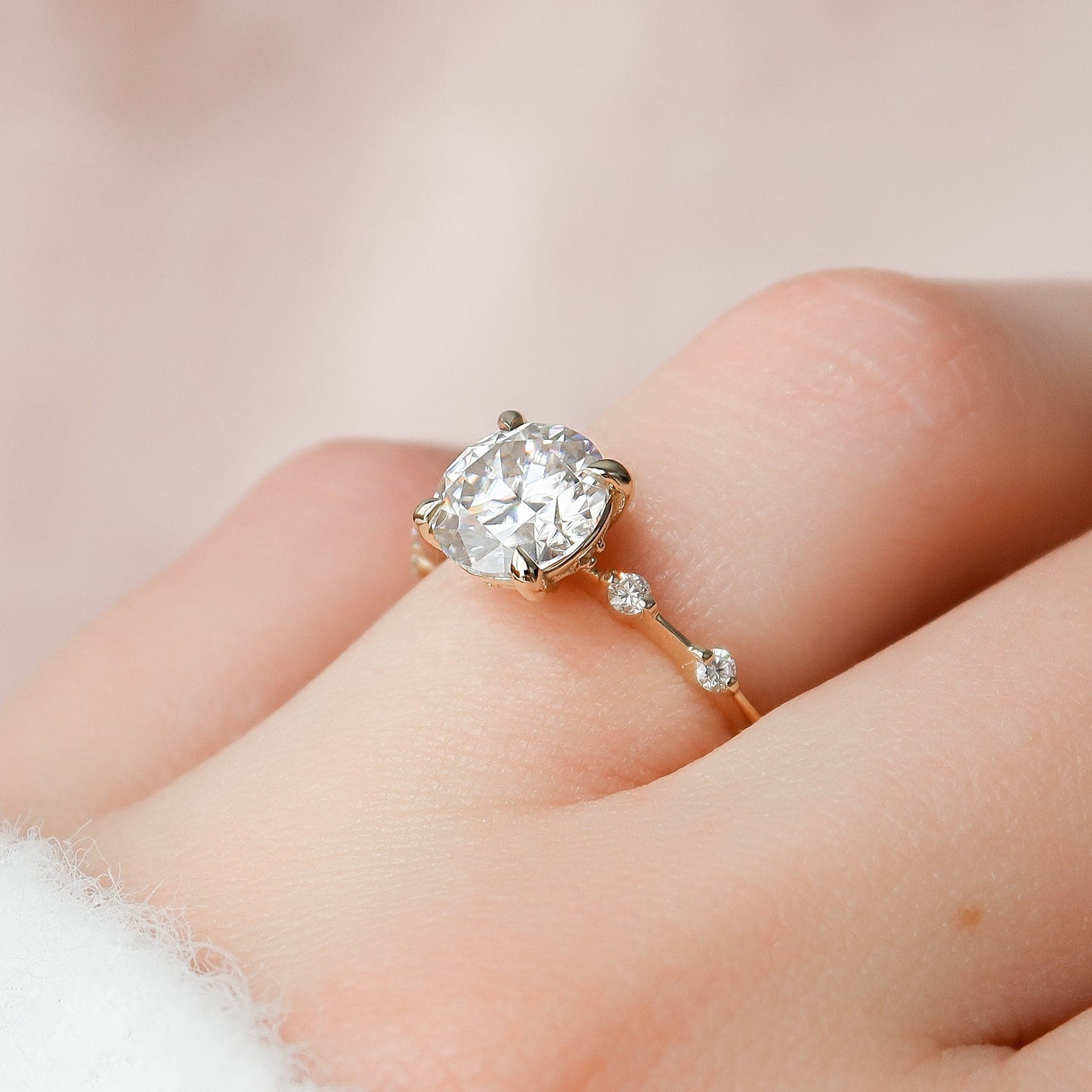 2.0 CT Round Dainty Pave Moissanite Engagement Ring