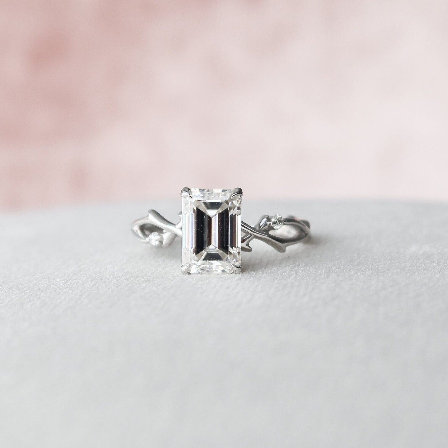 2.0 CT Emerald Twig Pave Moissanite Engagement Ring