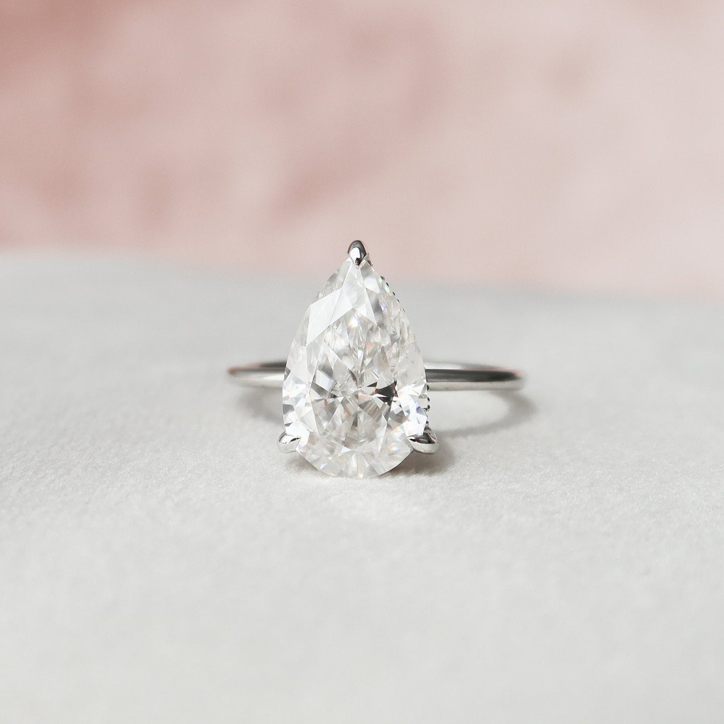 3.0 CT Pear Cut Hidden Halo Style Moissanite Engagement Ring