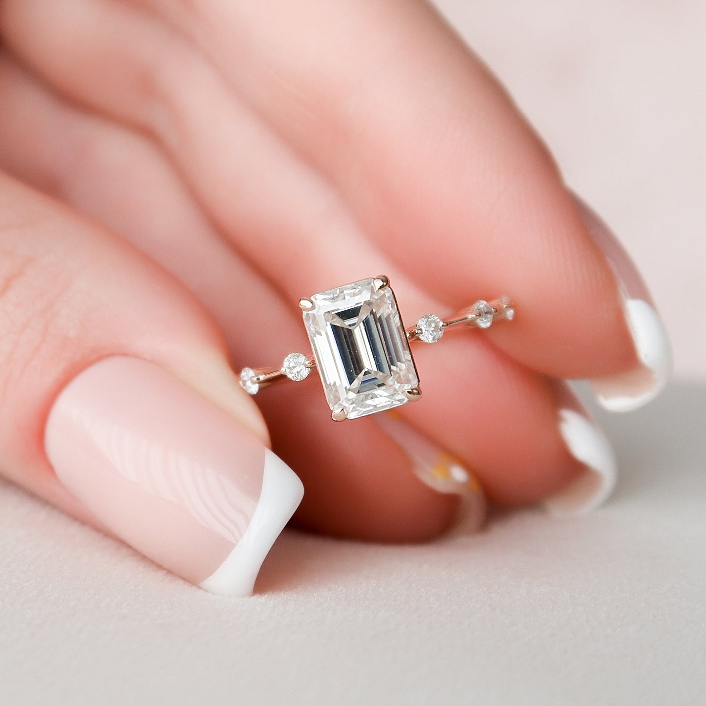 2.0 CT Emerald Dainty Pave Moissanite Engagement Ring