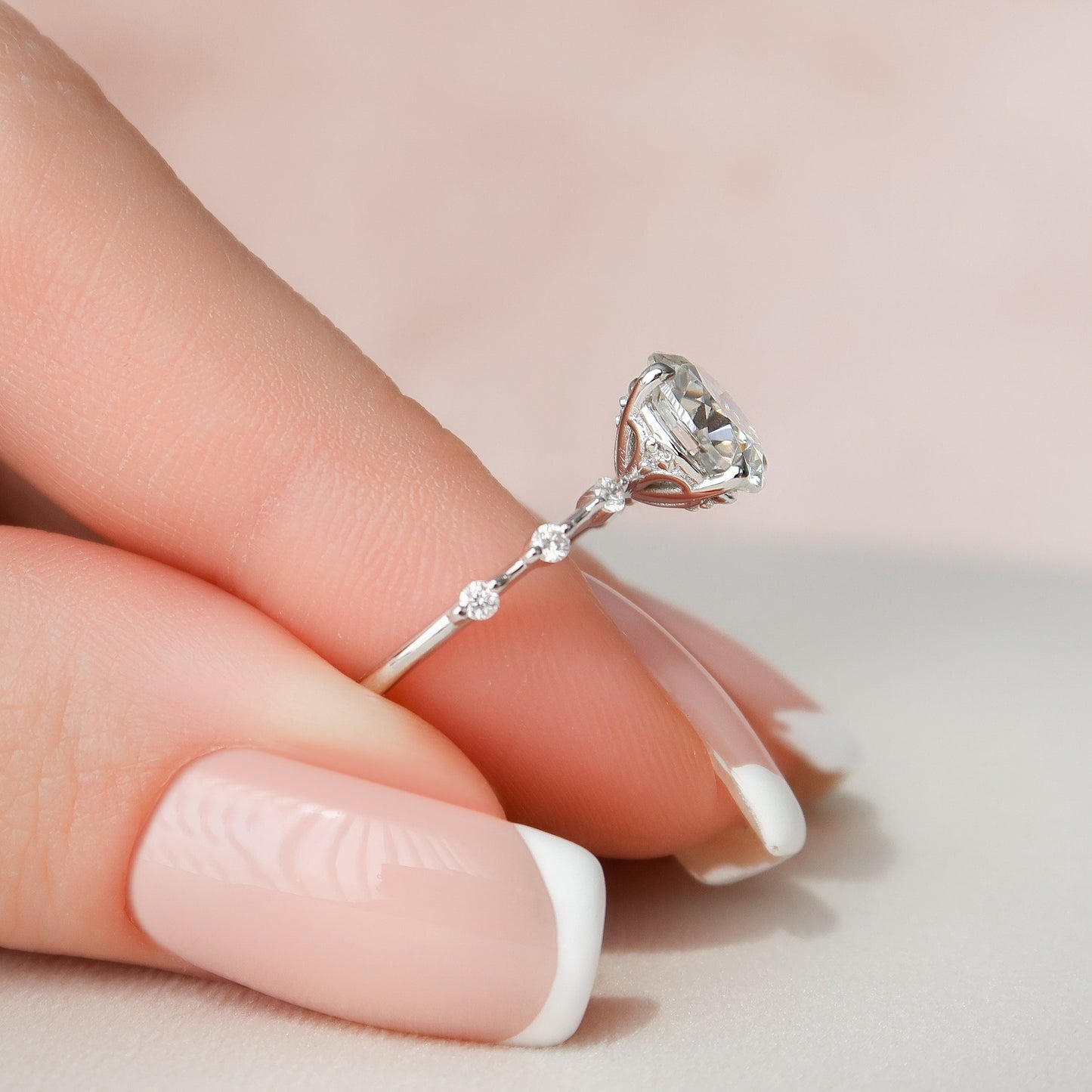 2.0 CT Round Dainty Pave Moissanite Engagement Ring