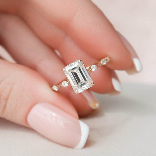 2.5 Ct Emerald Dainty Pave Moissanite Engagement Ring