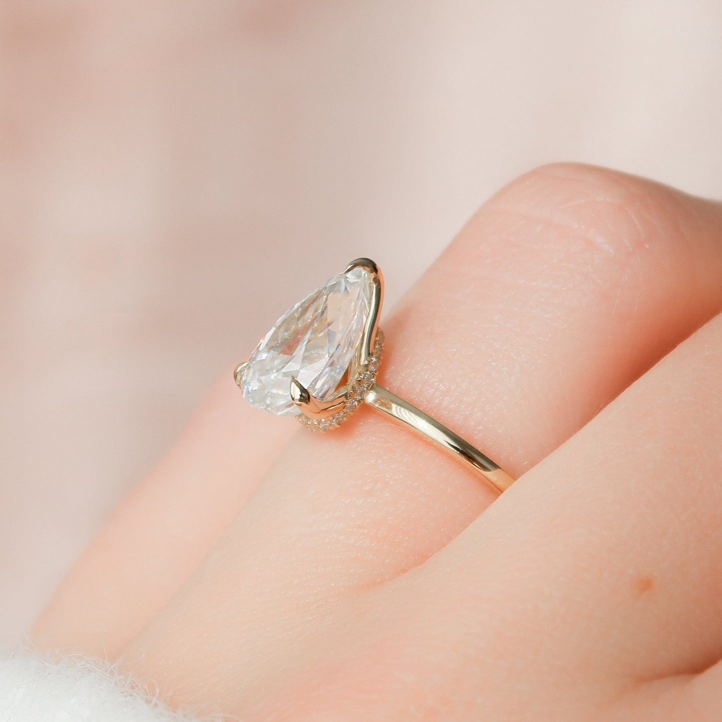 2.0 CT Pear Solitaire & Hidden Halo Setting Moissanite Engagement Ring