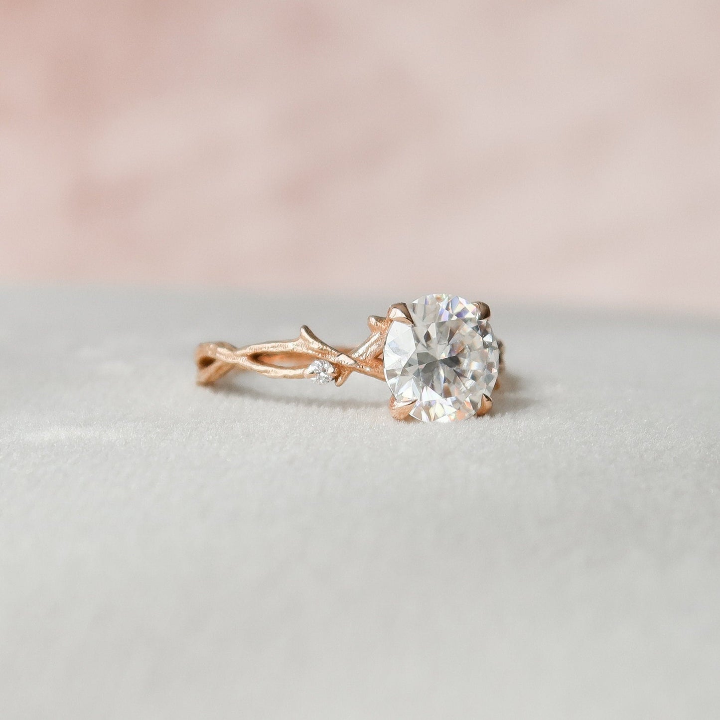 1.50 CT Round Twig Style Moissanite Engagement Ring