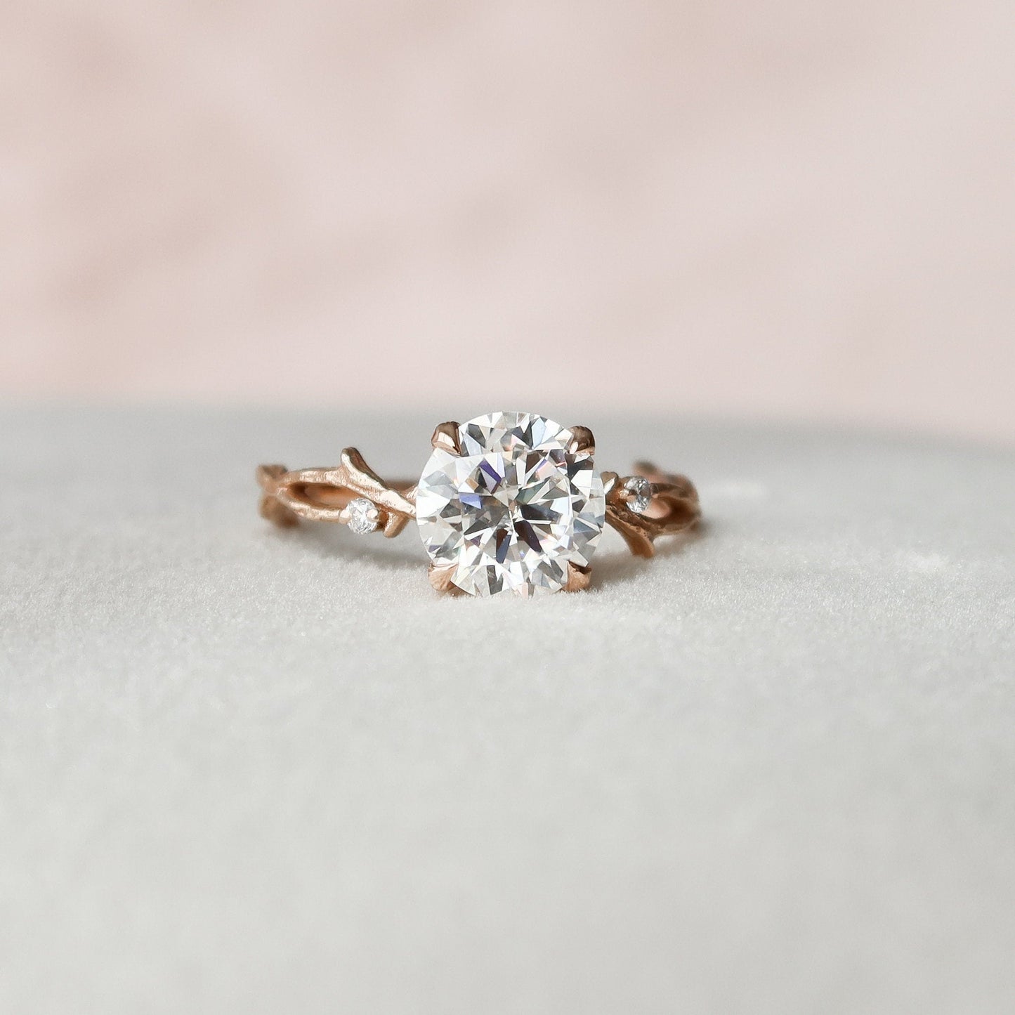 1.50 CT Round Twig Style Moissanite Engagement Ring