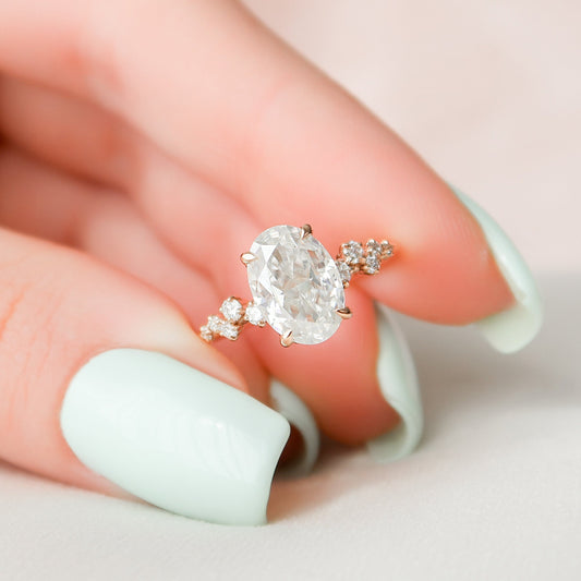 2.0 CT Oval Cut Cluster Style Pave Moissanite Engagement Ring