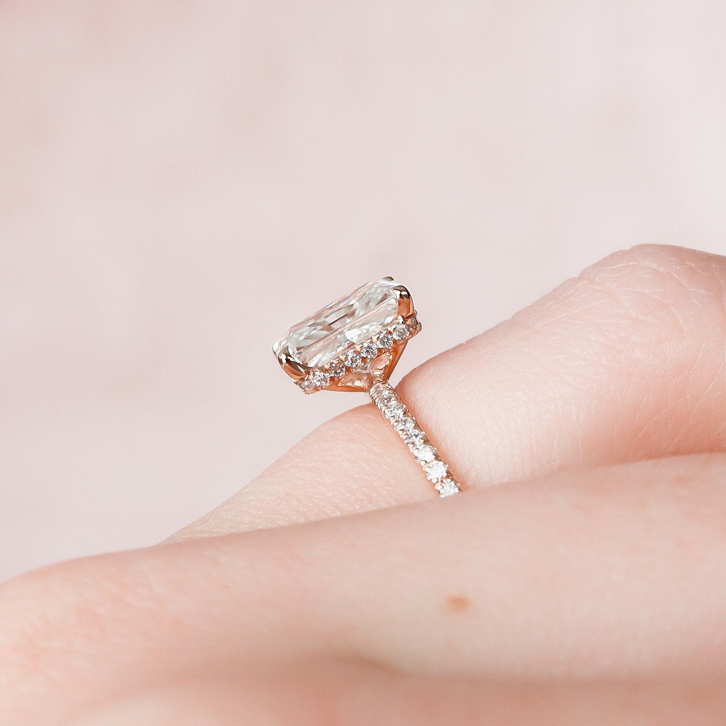 2.0 CT Radiant Hidden Halo & Pave Style Moissanite Engagement Ring