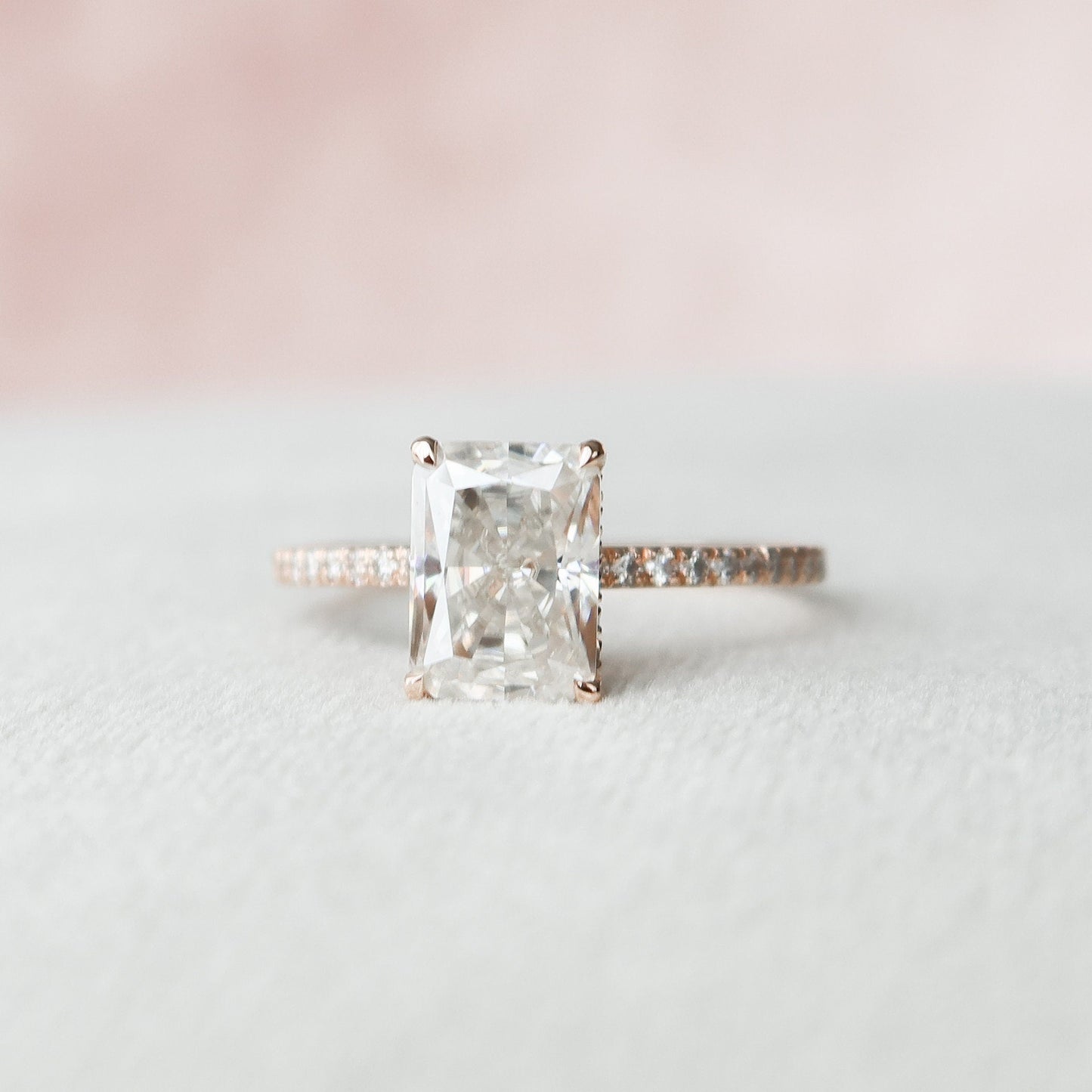 2.0 CT Radiant Hidden Halo & Pave Style Moissanite Engagement Ring