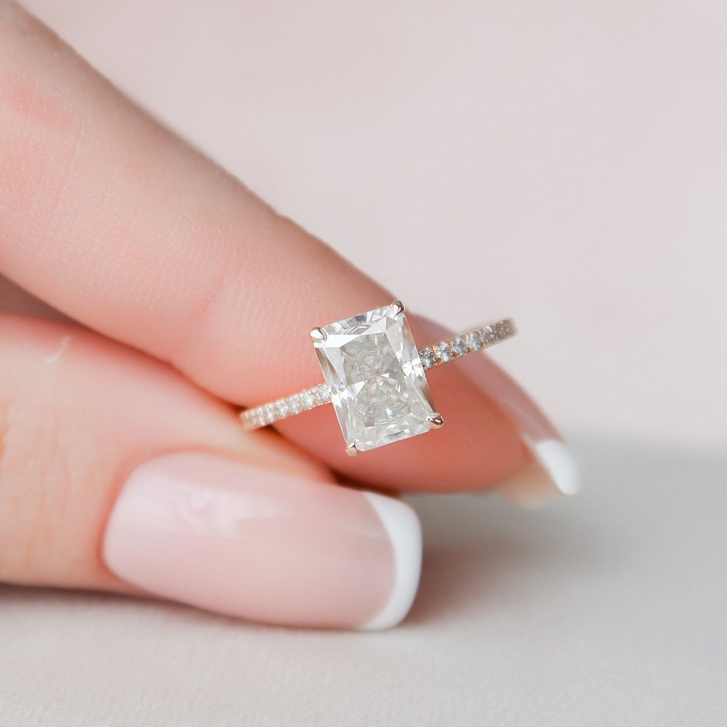 2.0 CT Radiant Hidden Halo & Pave Style Moissanite Engagement Ring