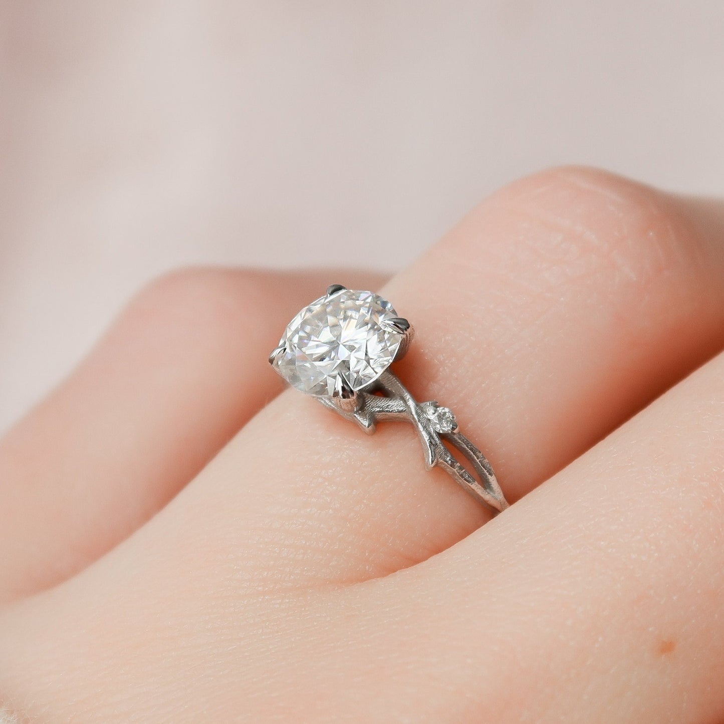 1.50 CT Round Twig Style Moissanite Engagement Ring