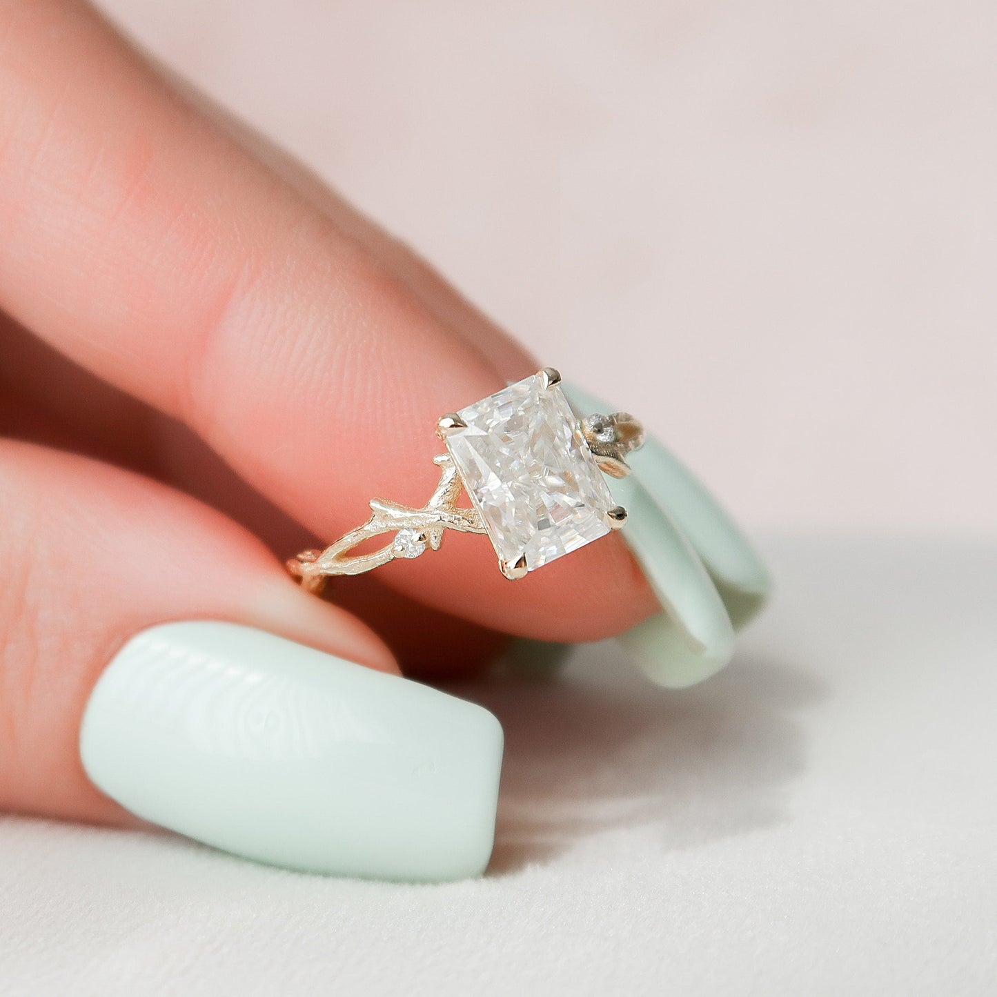 2.0 CT Radiant Solitaire & Twig Pave Moissanite Engagement Ring