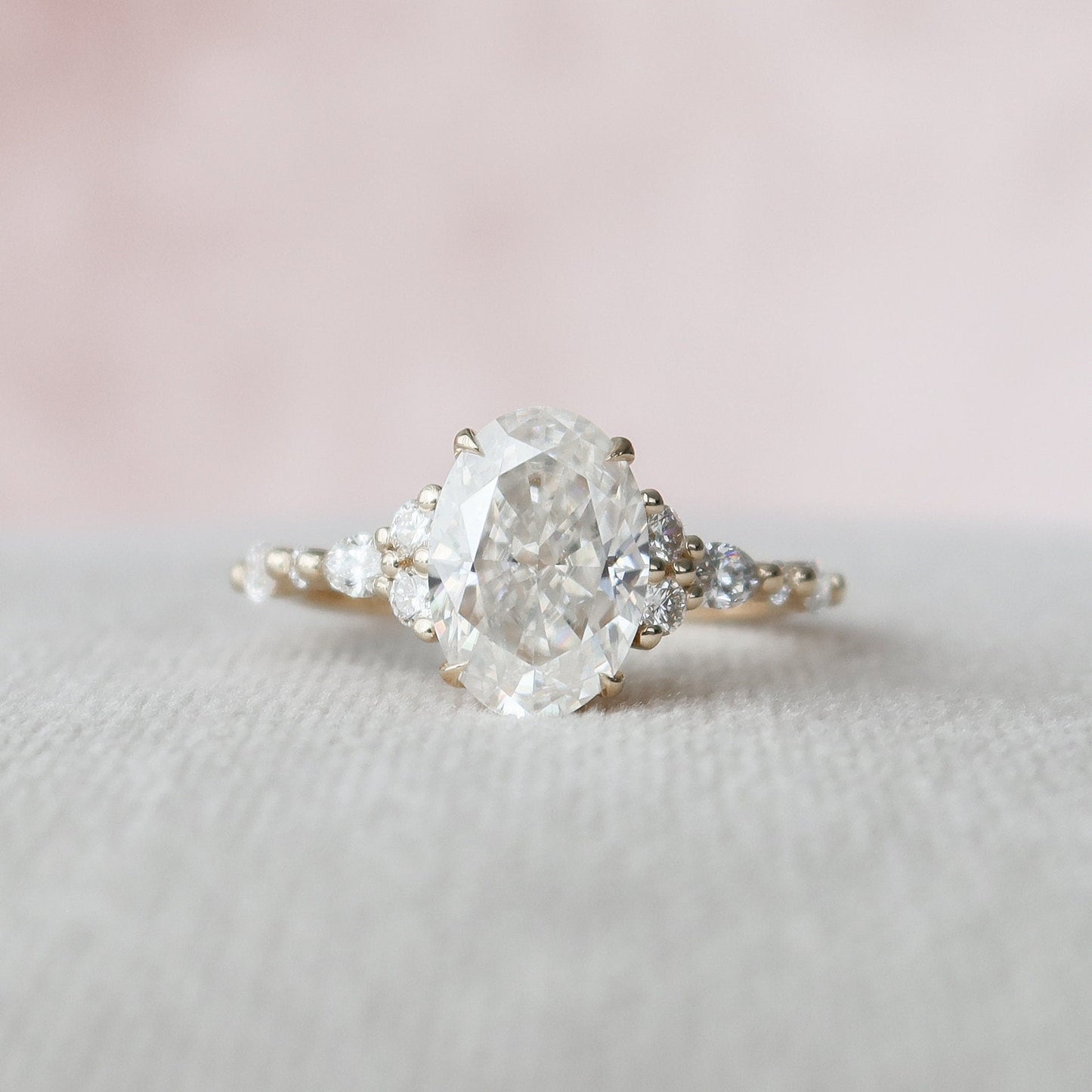 2.0 CT Oval Cluster Art Deco Style Moissanite Engagement Ring
