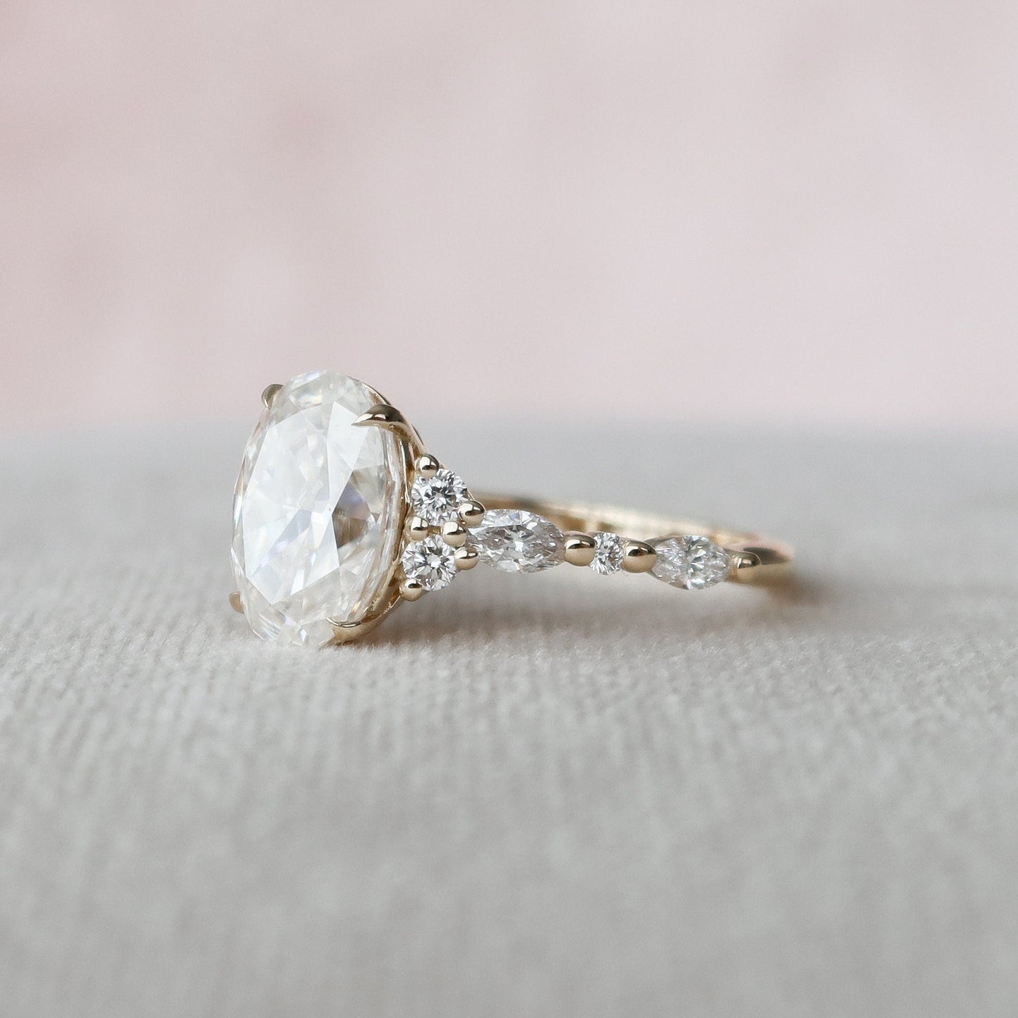 2.0 CT Oval Cluster Art Deco Style Moissanite Engagement Ring