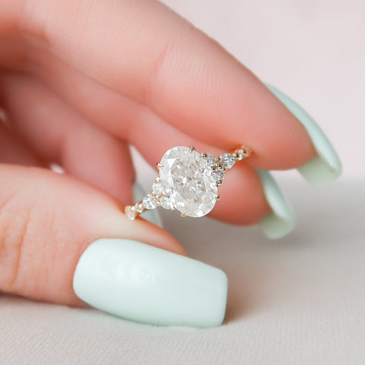 2.0 CT Oval Cluster Art Deco Style Moissanite Engagement Ring