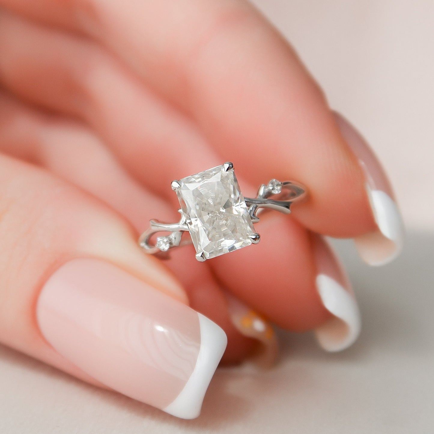 2.0 CT Radiant Solitaire & Twig Pave Moissanite Engagement Ring