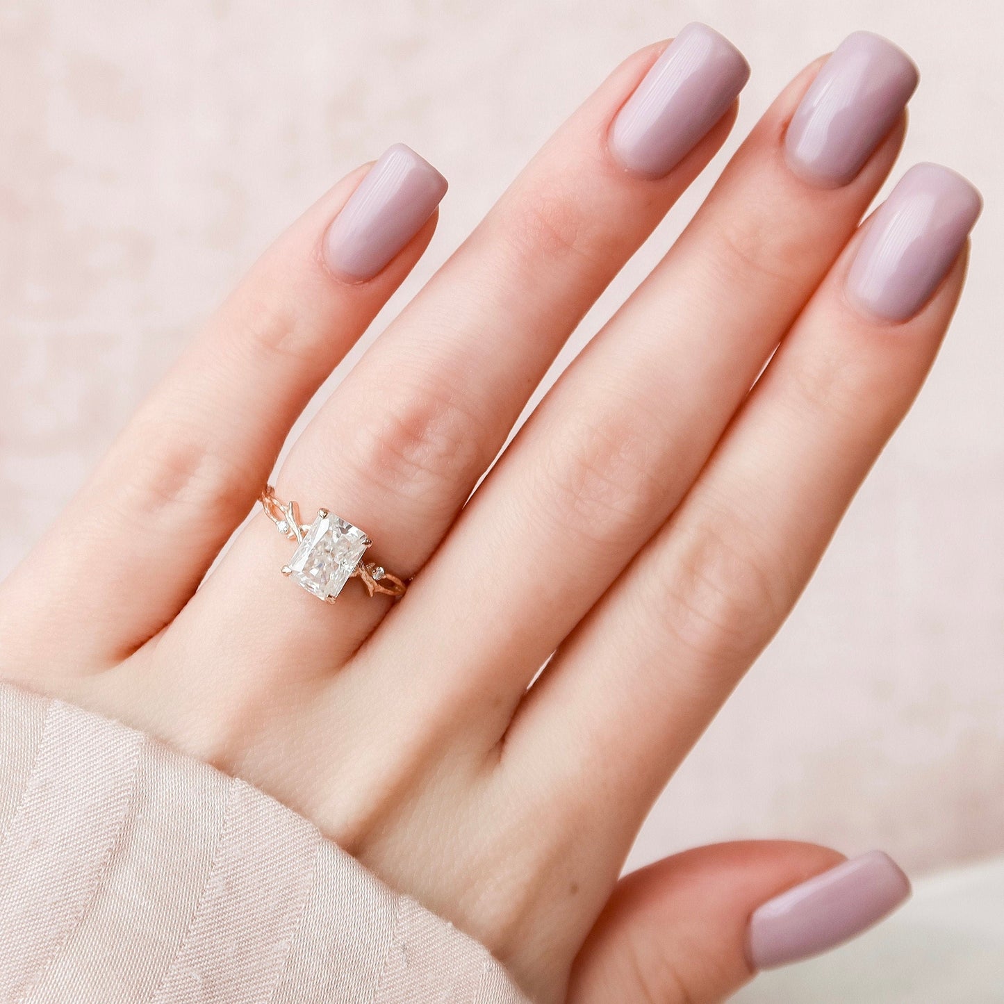 2.0 CT Radiant Solitaire & Twig Pave Moissanite Engagement Ring