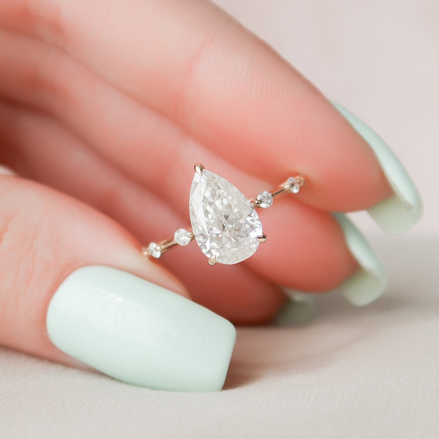2.0 CT Pear Dainty Pave & Hidden Halo Moissanite Engagement Ring