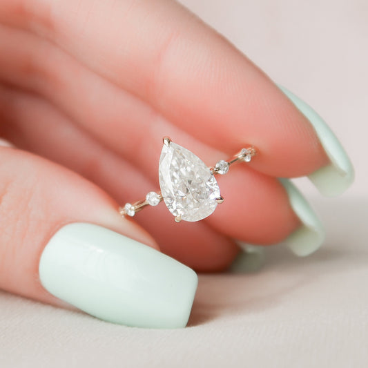 2.0 CT Pear Dainty Pave & Hidden Halo Moissanite Engagement Ring