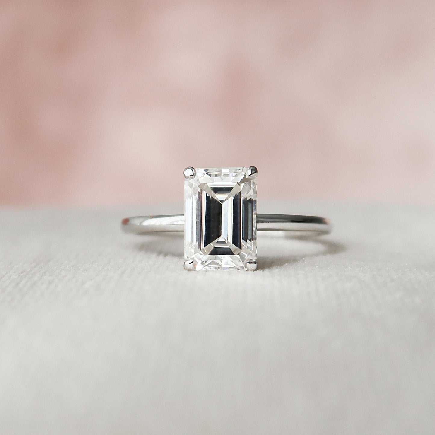 2.0 CT Emerald Hidden Halo & Solitaire Moissanite Engagement Ring