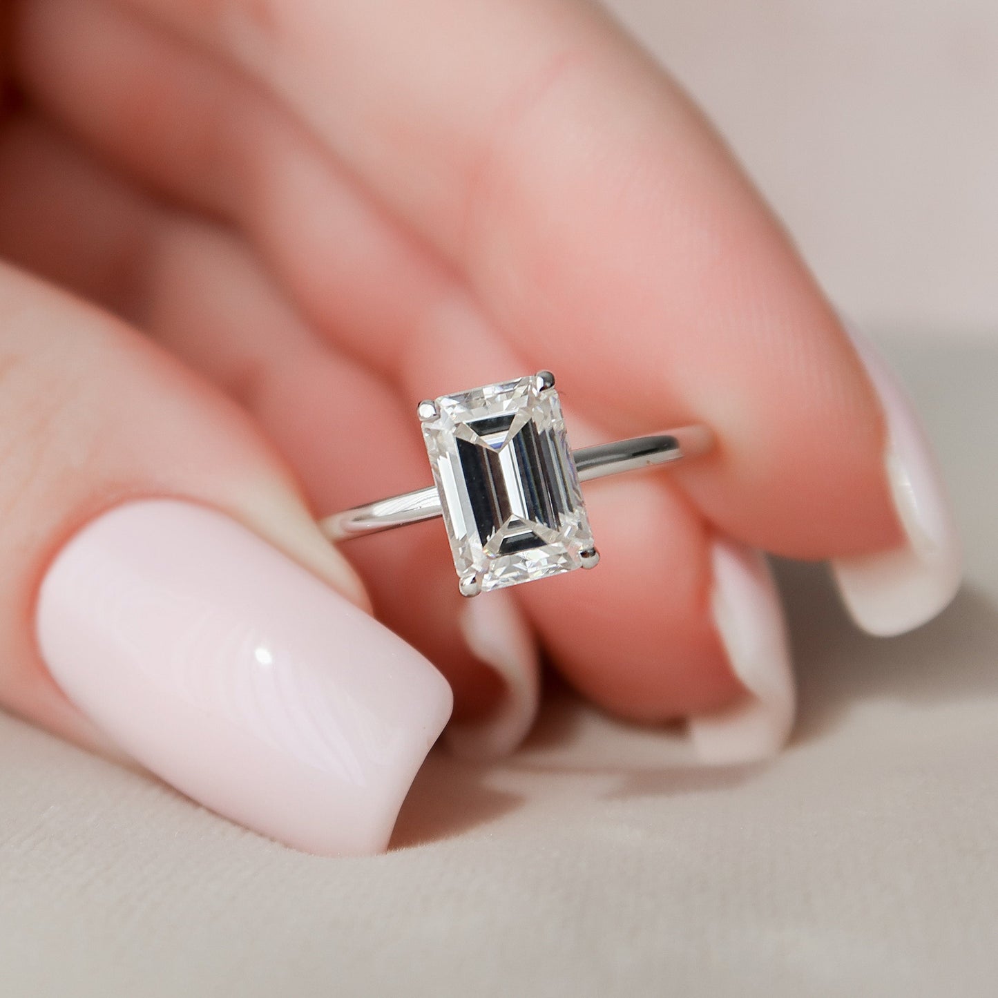 2.0 CT Emerald Hidden Halo & Solitaire Moissanite Engagement Ring