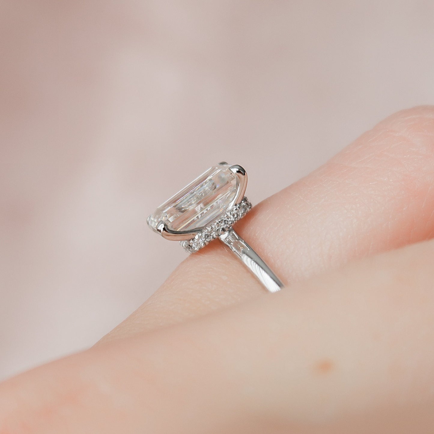 2.0 CT Emerald Hidden Halo & Solitaire Moissanite Engagement Ring