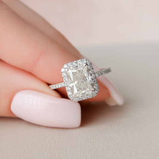 2.0 CT Radiant Cut Halo Style Moissanite Engagement Ring