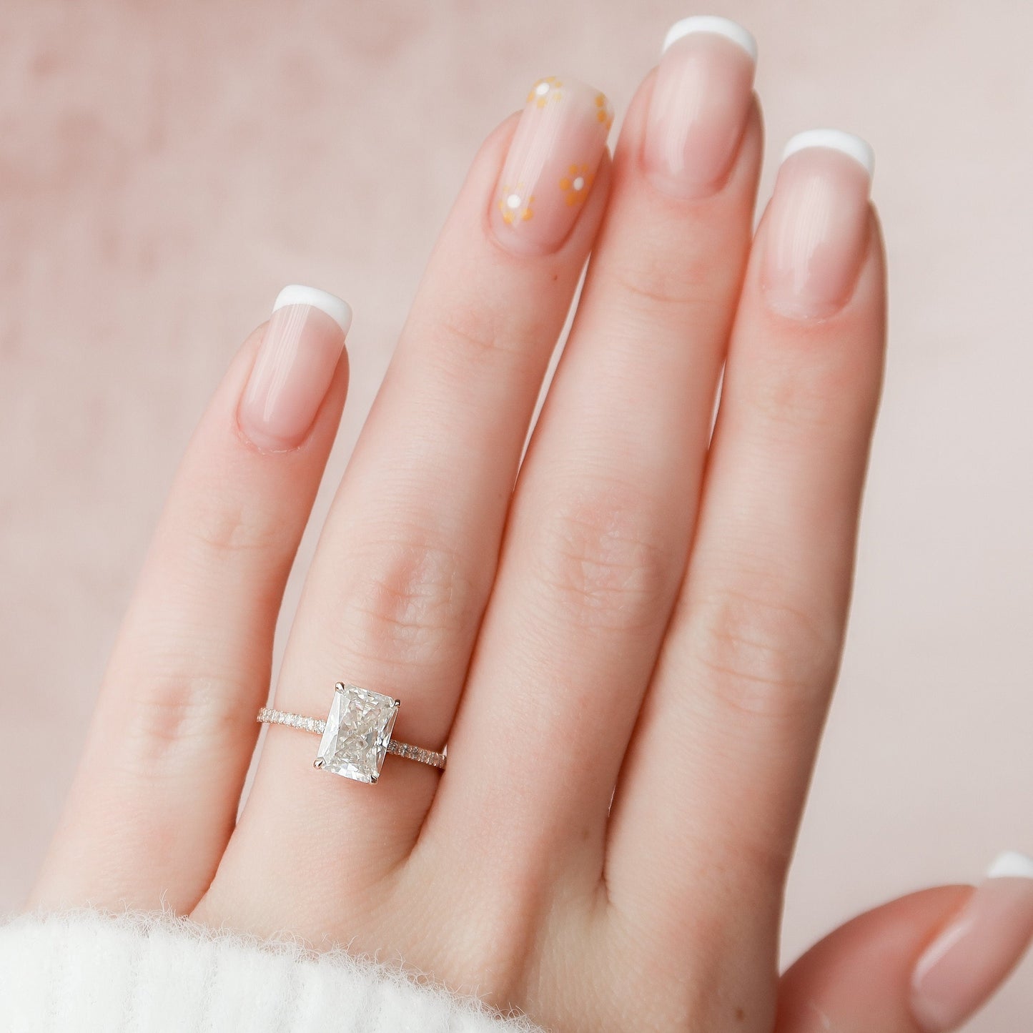 2.0 CT Radiant Hidden Halo & Pave Style Moissanite Engagement Ring