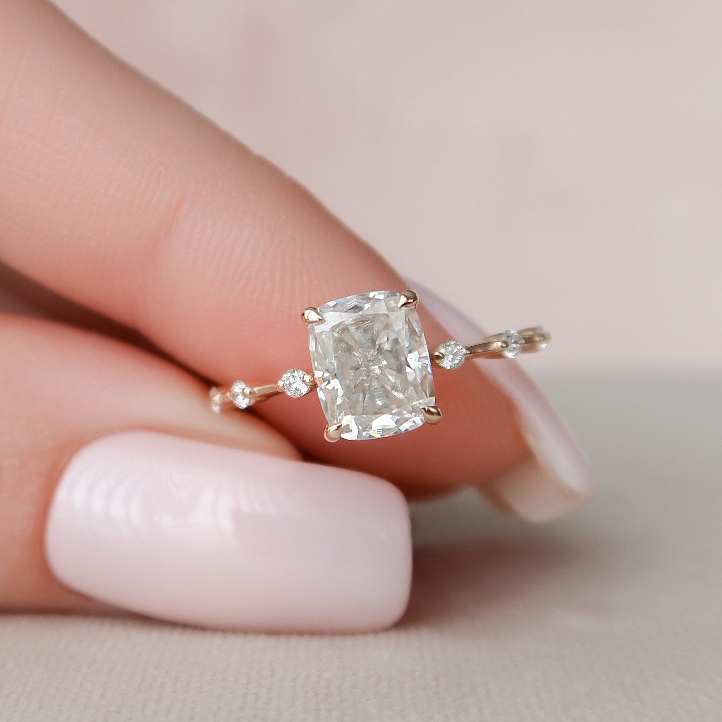 2.0 CT Cushion Dainty Pave Moissanite Engagement Ring