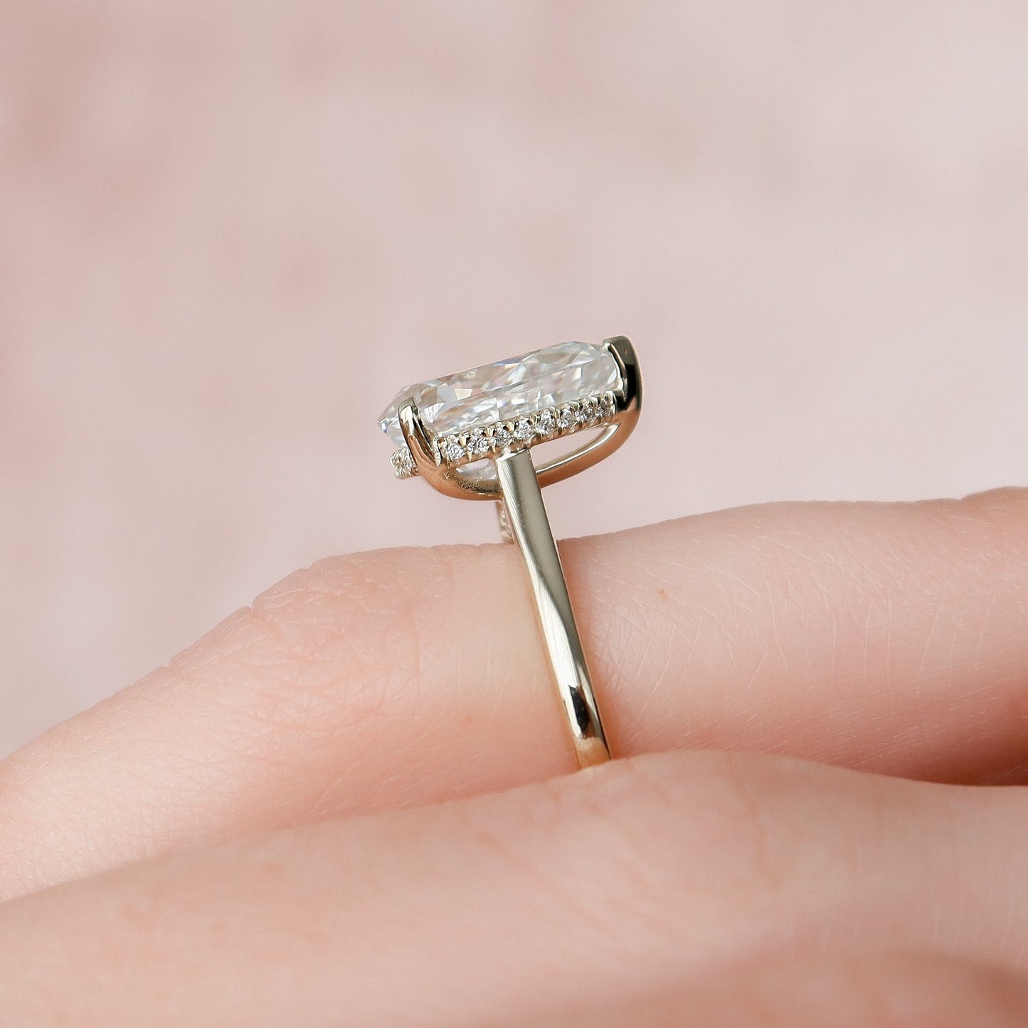 2.0 CT Pear Solitaire & Hidden Halo Style  Moissanite Engagement Ring