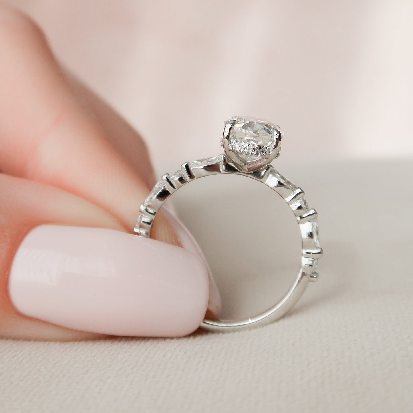 2.0 CT Oval Pave Hidden Halo Moissanite Engagement Ring