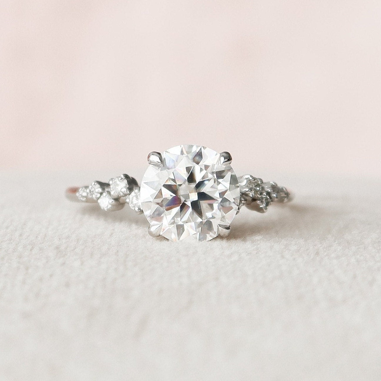 2.0 CT Round Cluster Style Moissanite Engagement Ring