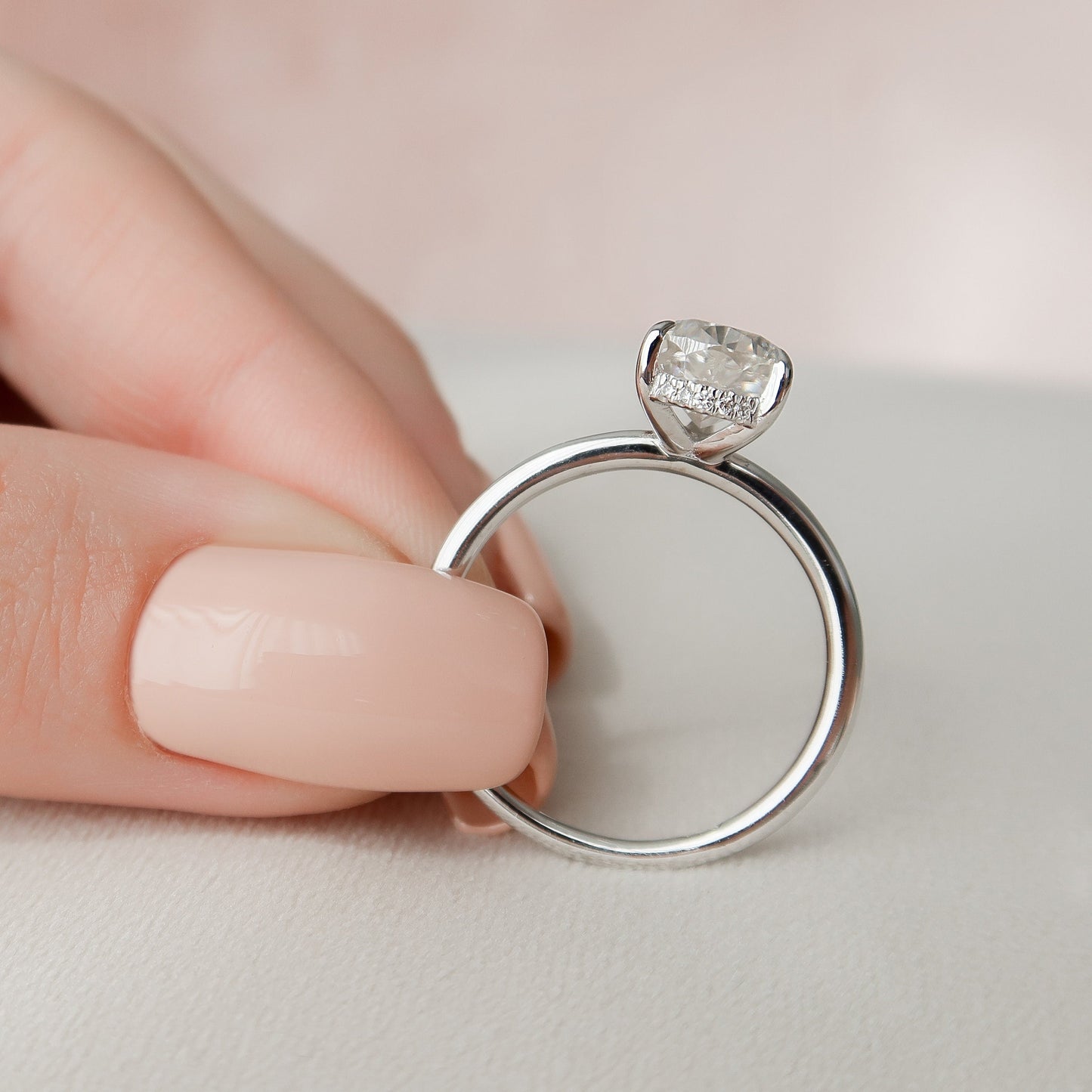 2.0 CT Pear Solitaire & Hidden Halo Style Moissanite Engagement Ring