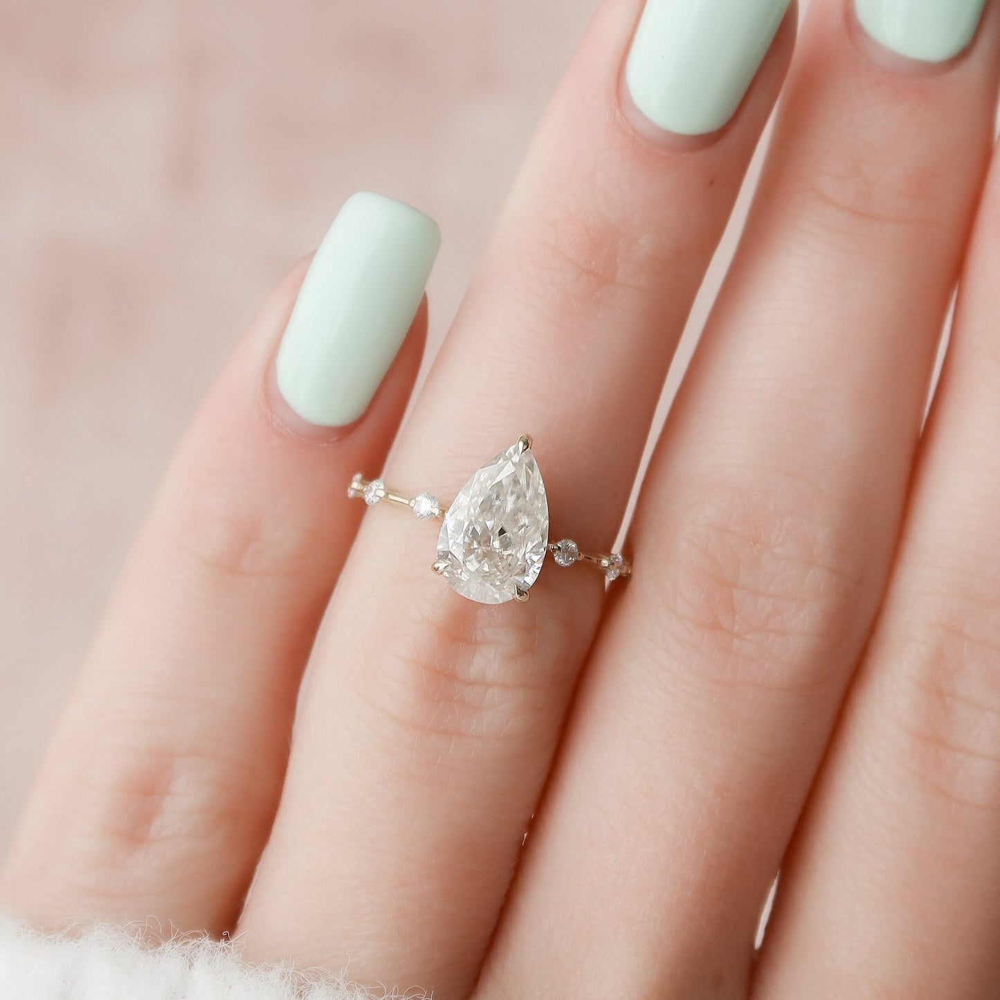 2.0 CT Pear Dainty Pave & Hidden Halo Moissanite Engagement Ring