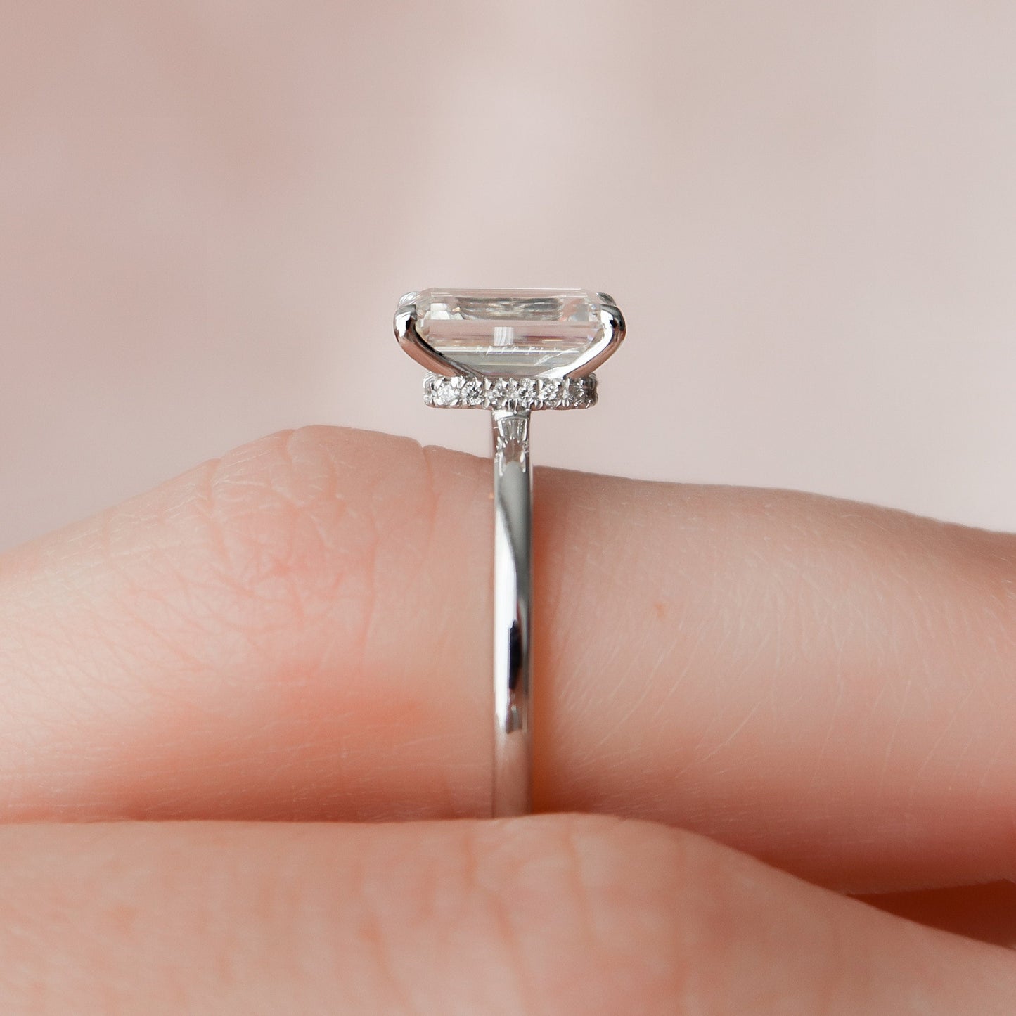 2.0 CT Emerald Hidden Halo & Solitaire Moissanite Engagement Ring
